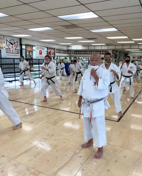 From USA: Soke T. Kubota  teaching morning class while welcoming IKA Alaska karatekas visiting and training (24 October 2021)